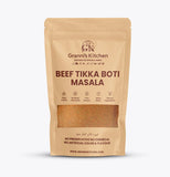 Granni's Kitchen Beef Tikka Boti Masala – Handcrafted, all-natural spice blend in eco-friendly packaging. No preservatives, artificial colors, or flavors. Micro-batch processed for superior freshness and quality. Made with coriander, cumin, garlic, and chili, ideal for marinating and grilling beef for a rich, flavorful tikka boti. Packaged in a resealable, recyclable pouch to maintain freshness.