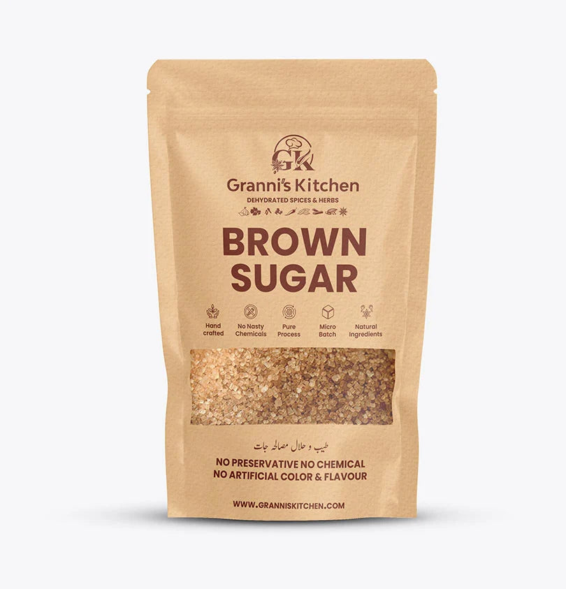 Granni's Kitchen Brown Sugar – Handcrafted, all-natural brown sugar in eco-friendly, resealable packaging. No preservatives, artificial colors, or flavors. Micro-batch processed to retain natural molasses and rich flavor. Ideal for baking, sweetening beverages, and enhancing your favorite recipes.