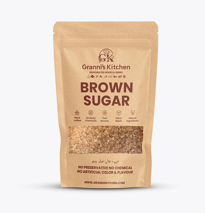 Granni's Kitchen Brown Sugar – Handcrafted, all-natural brown sugar in eco-friendly, resealable packaging. No preservatives, artificial colors, or flavors. Micro-batch processed to retain natural molasses and rich flavor. Ideal for baking, sweetening beverages, and enhancing your favorite recipes.