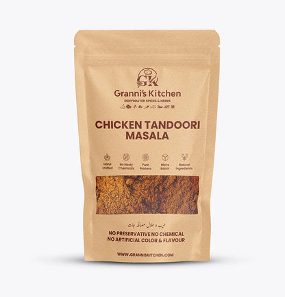 Granni's Kitchen Chicken Tandoori Masala - Handcrafted with Natural Ingredients, Free from Preservatives, Artificial Colors & Flavors. Made Using a Pure Process and Micro-Batch Production for Fresh and Flavorful Spices. Perfect for Creating Authentic, Flavorful Tandoori Chicken.
