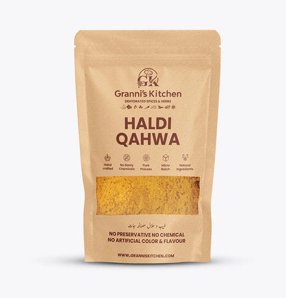 Granni's Kitchen Haldi Qahwa - Handcrafted with Natural Ingredients, Free from Preservatives, Artificial Colors & Flavors. Made Using a Pure Process and Micro-Batch Production for Fresh and Healing Turmeric Tea. Ideal for Adding Warmth and Health Benefits to Your Daily Routine.