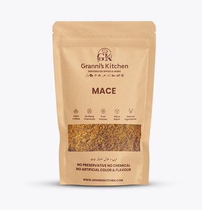 Granni's Kitchen Mace pack, handcrafted with natural ingredients, free from preservatives, artificial colors, and flavors. A micro-batch, pure mace powder for adding a unique flavor to your culinary creations.