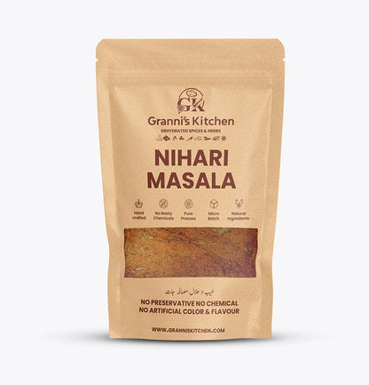 Granni's Kitchen Nihari Masala - Handcrafted with Natural Ingredients, Free from Preservatives, Artificial Colors & Flavors. Made Using a Pure Process and Micro-Batch Production for Rich and Authentic Nihari Flavor. Perfect for Cooking Traditional, Spicy, and Tender Nihari.