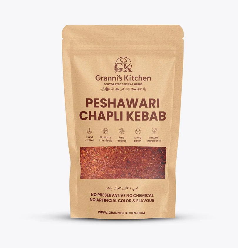 Granni's Kitchen Peshawari Chapli Kebab spice package on a white background