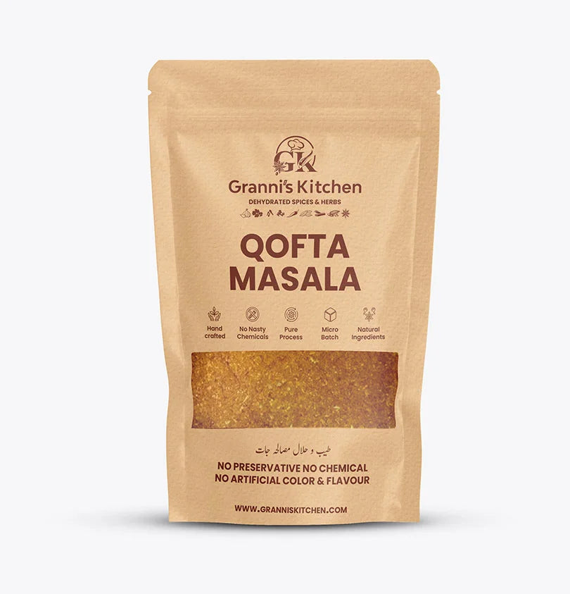 paper packaging of Granni's Kitchen Qofta Masala on a white background