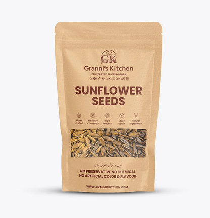 paper packaging of Granni's Kitchen sunflower seeds on a white background