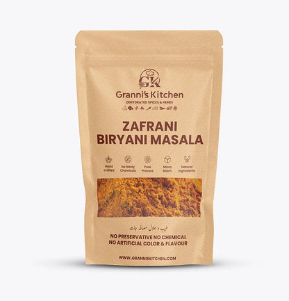 Granni's Kitchen Zafrani Biryani Masala spice package on a white background