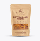Granni's Kitchen Butter Chicken Masala – Handcrafted, all-natural spice blend in eco-friendly, resealable packaging. No preservatives, artificial colors, or flavors. Micro-batch processed for superior freshness and quality. Key ingredients include cumin, coriander, garlic, and other aromatic spices, perfect for creating rich, flavorful butter chicken dishes.