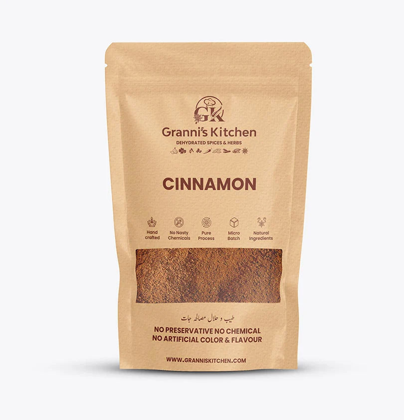Granni's Kitchen Cinnamon pack, handcrafted with natural ingredients, free from preservatives, artificial colors, and flavors. A micro-batch, pure cinnamon powder for adding warm, aromatic flavor to your culinary creations.